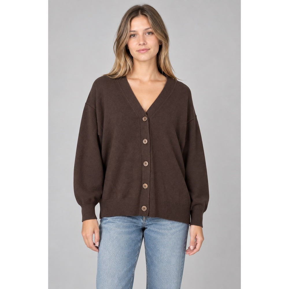 Wilfred Aritzia Cardigan Sweater Womens Small Brown Merino Wool Blend Academia